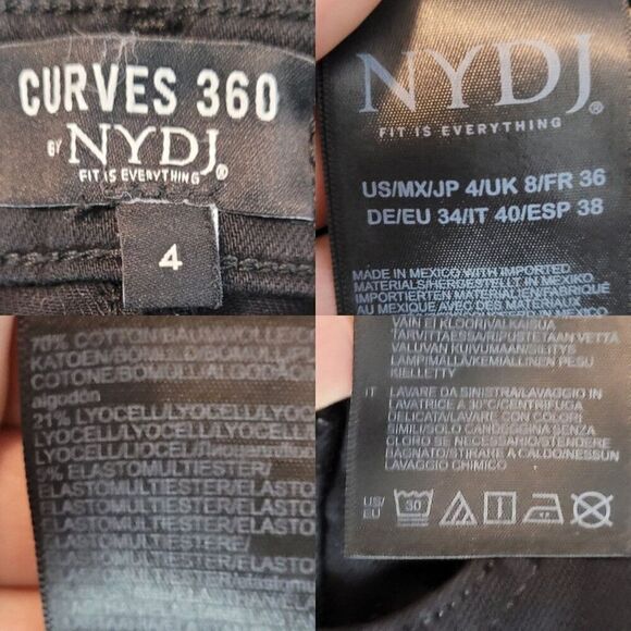 NYDJ Curves 360 Black Jeans 4 High-rise Stretch Tapered Pants Cotton 5 pocket - Picture 3 of 8